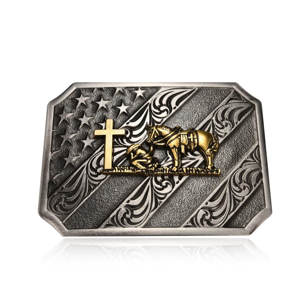 5318 Western Cowboy Belt Buckle , Praying Cowboy Cross Religious Faith Belt